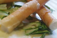 Cannoli croccanti con mouss di grana asparagi e zabaione allextra vergine